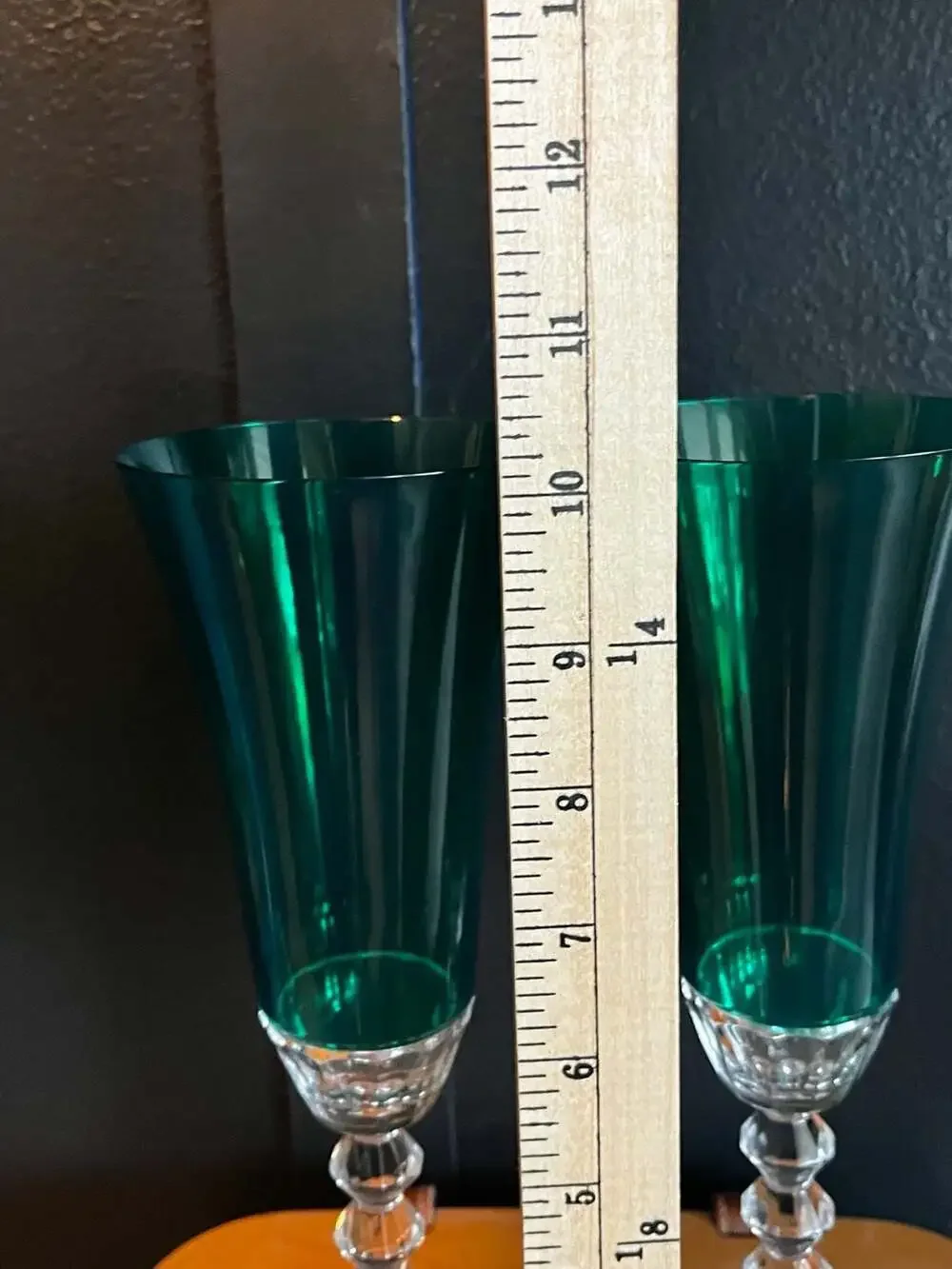 Mikasa Gemstone Emerald Green Fluted Champagne Glasses, Pair